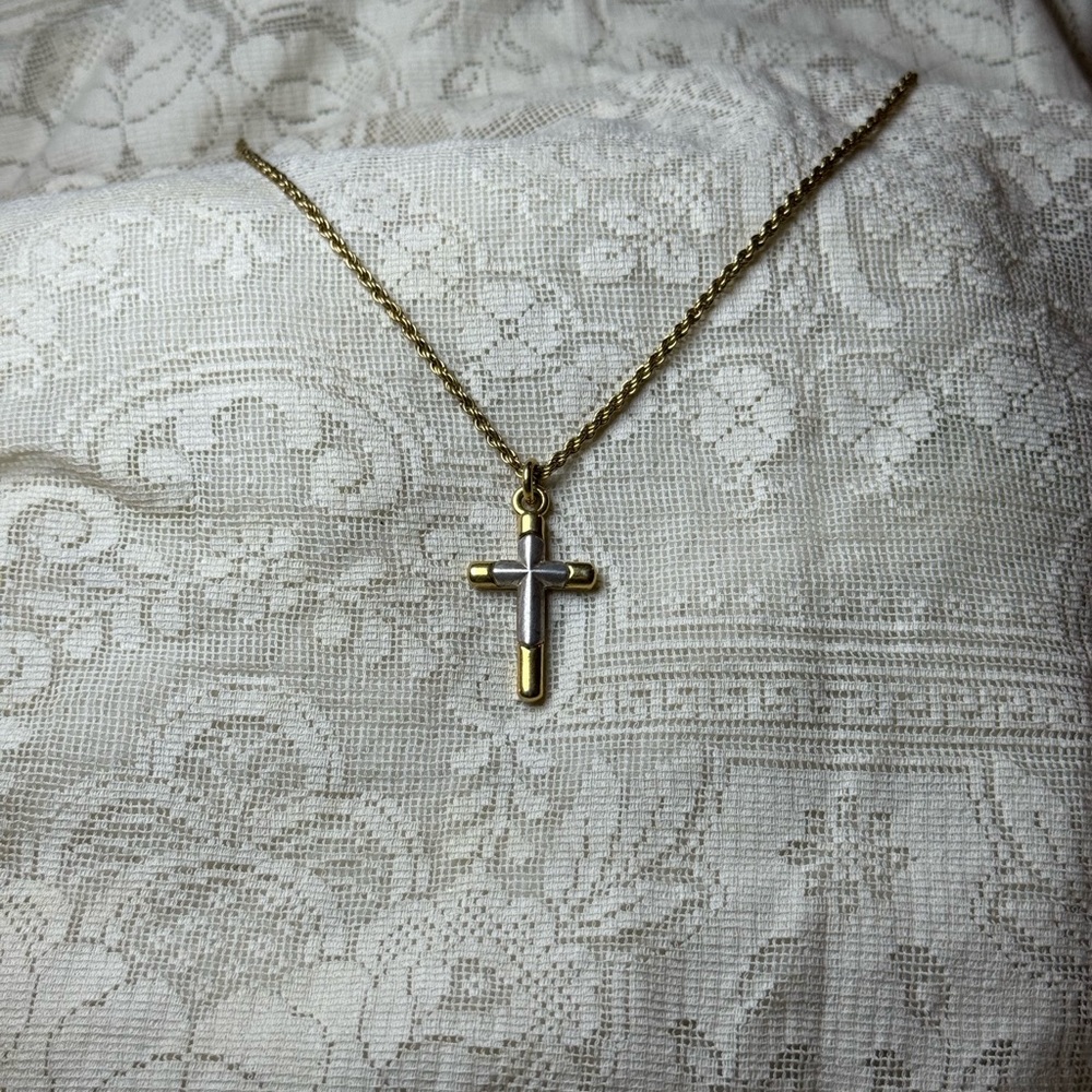 Chic Gold and Silver Cross Pendant Necklace - Picture 2 of 4